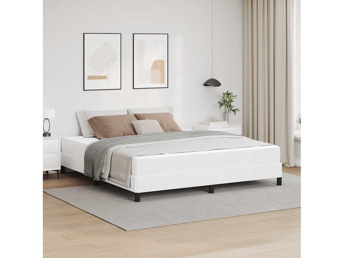 Vidaxl Estrutura Da Cama Com Colchão Branco Puro 180 X 200 Cm Tecido