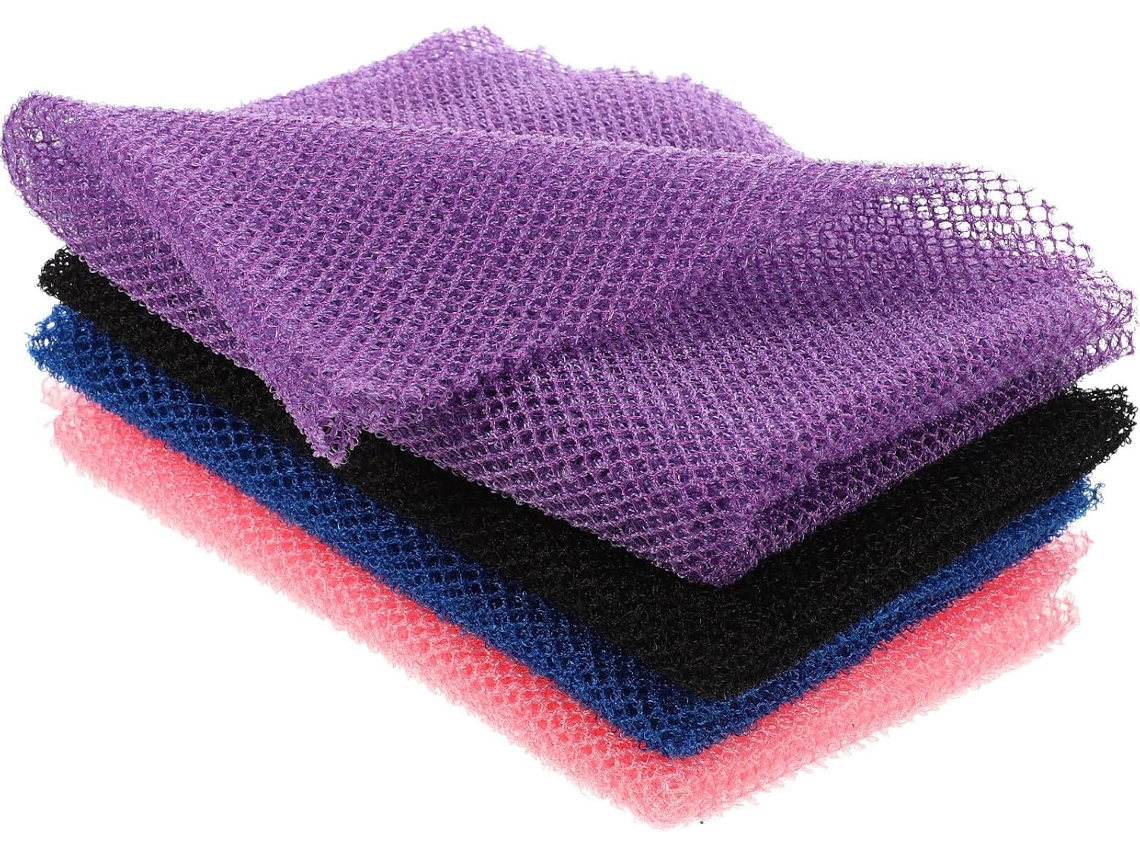 Conjunto de 4 peças de rede de limpeza africana em náilon e escova de esfoliação corporal.