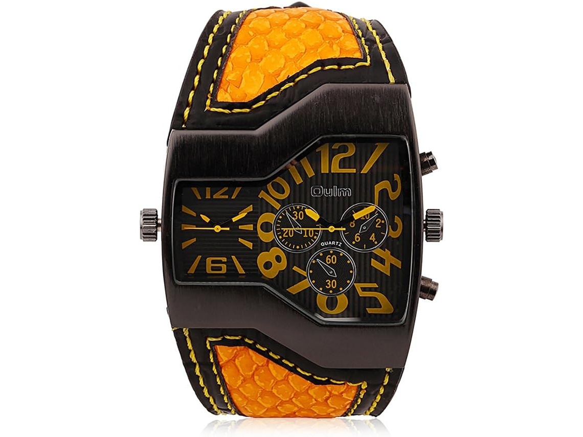 Relógio esportivo militar exclusivo para homem, relógio de pulso de quartzo com fuso horário duplo e pulseira de pele de cobra, quartzo japonês