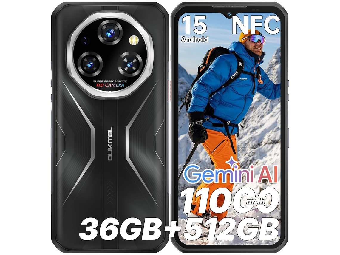 Smartphone Resistente 2026 OUKITEL Wp55s 36 Gb 512 Gb 6.6" Fhd+ 120hz 11000 Mah 64 Mp Gemini Ai Mtk Helio G100 Nfc Android 15 Negro