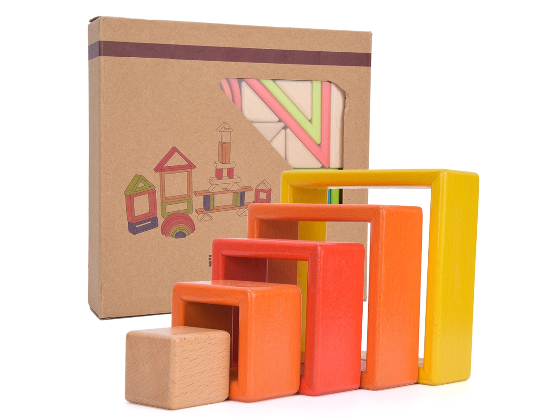 Ats 32 Peças de Blocos de Madeira para Crianças Brinquedo Educatsivo de Aprendizagem Precoce Construção Diy