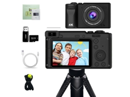 Câmara Digital 4K 2,4 Polegadas Zoom 8x HD CCD Câmara Dupla com Tripé 32g Preto GERTIZ