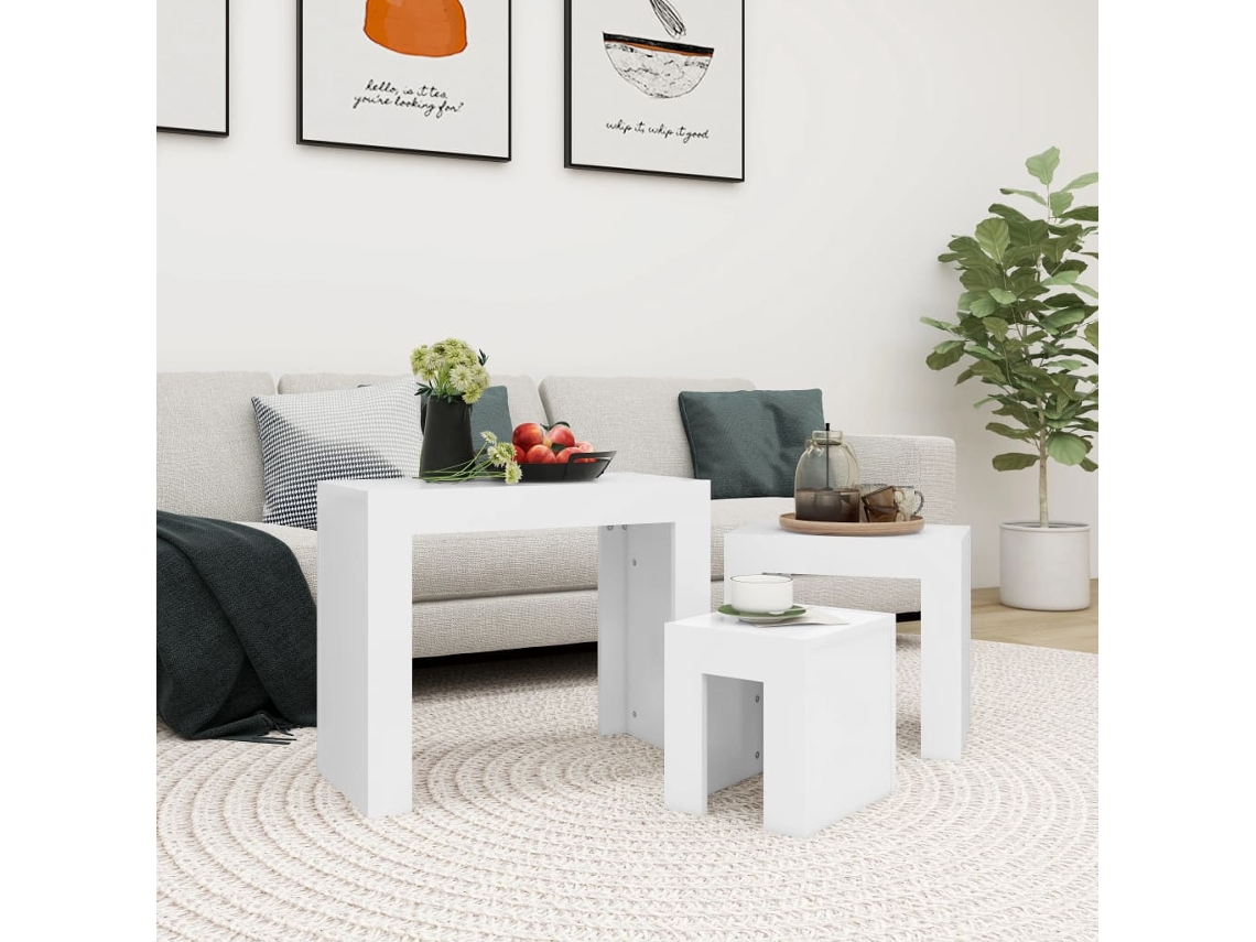 Vidaxl Mesas De Centro De Encastrar 3 Pcs Derivados De Madeira Branco