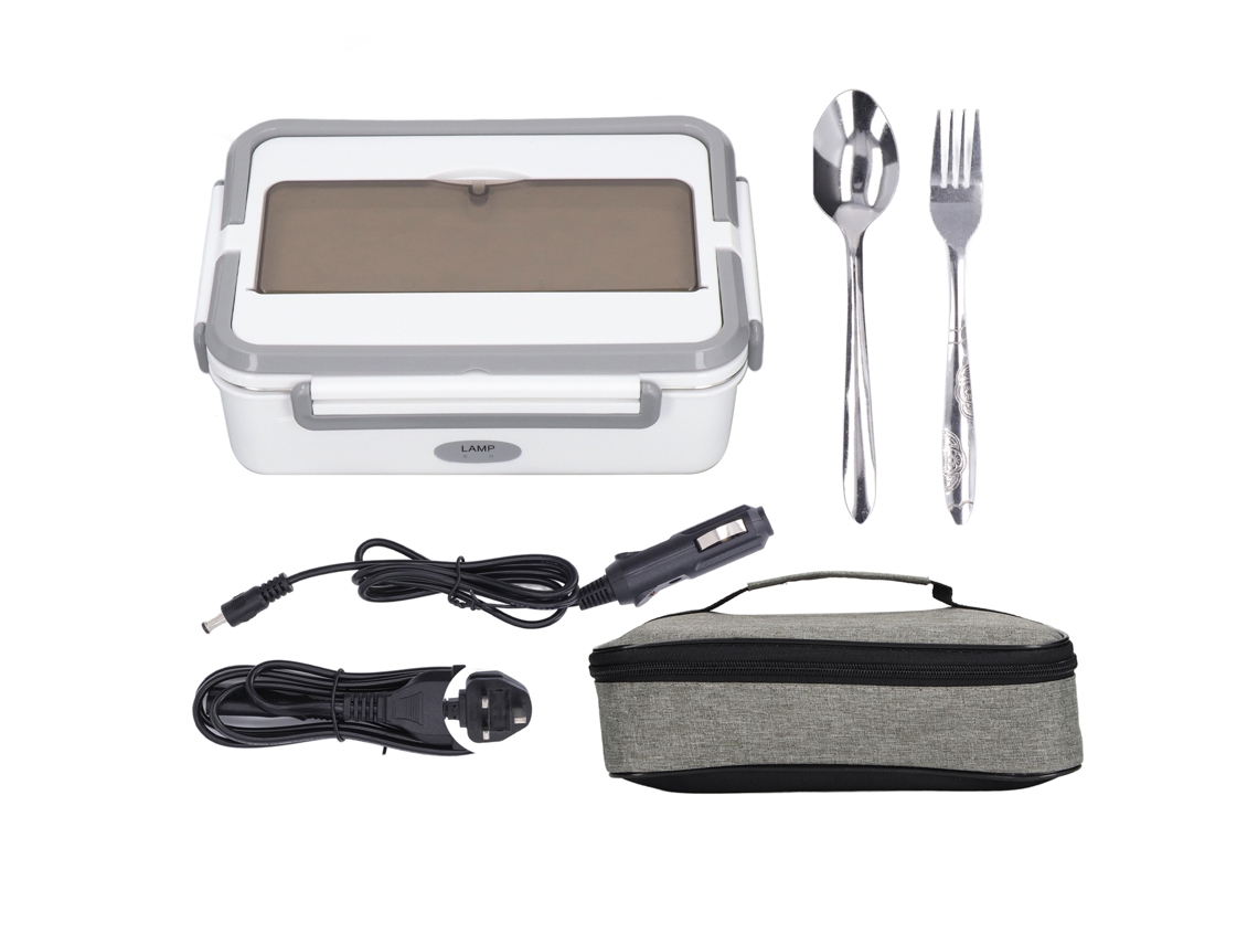 Caja de Almuerzo Eléctrica Gris Blanca Con Dos Asas Sin Agua Conectable 2 Compartimentos Bajo Ruido 220v Plug Uk