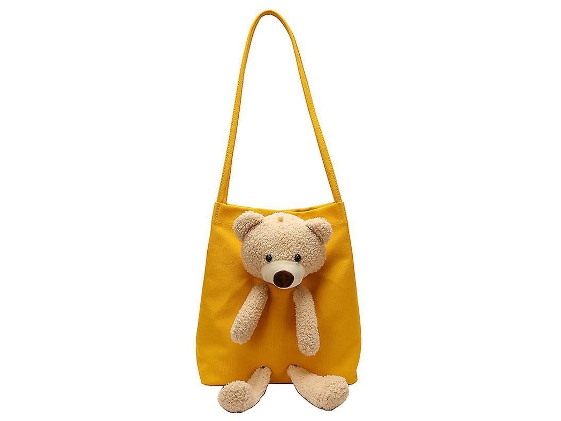 Bolso Hombro Mujer Oso Dibujos Animados De Lona Cubo Portátil Con Cremallera Magnética