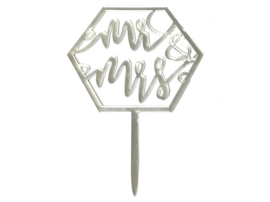 Topper de Bolo Mr Mrs Personalizado Acrílico Prateado S/MARCA