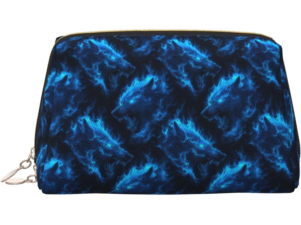 Nécessaire de Maquiagem Estampa Lobo Azul Vibrante | S/MARCA
