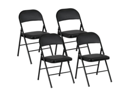 Cadeiras Dobráveis (4 Un) Preto, Couro Sintético, Escritório. -mhy