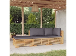 Vidaxl 3 Pcs Conjunto Lounge Jardim C/ Almofadões Madeira Teca Maciça