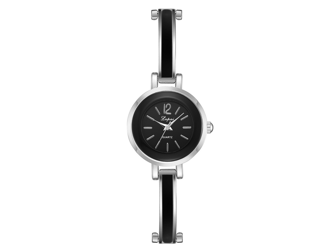 Relógio de Pulso Feminino Casual de Quartzo com Pulseira de Liga Prata Preto