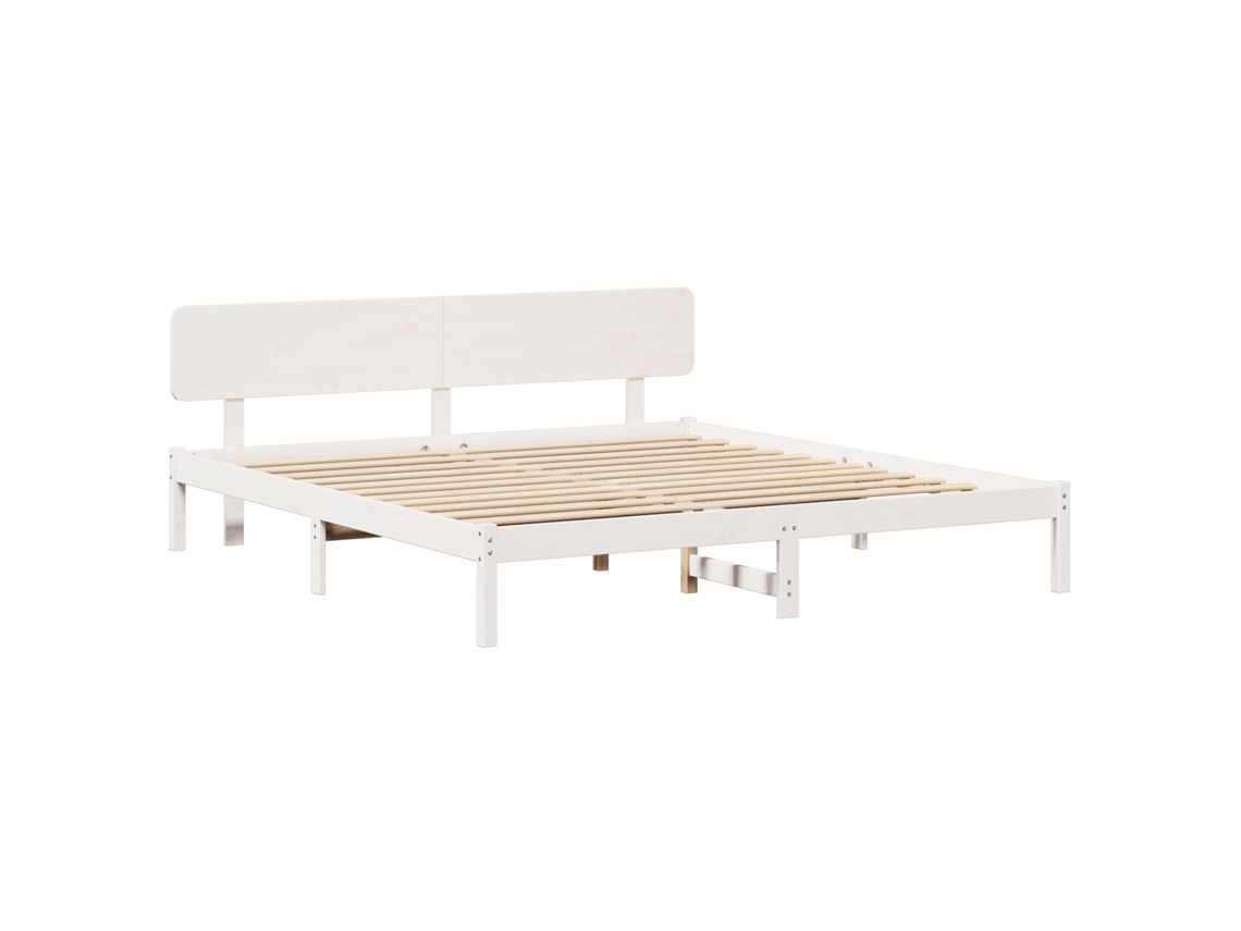 Conjunto 1 Estrutura De Cama De Madeira Vidaxl Branco Madeira De Pinho Maciça (180 X 200 Cm)