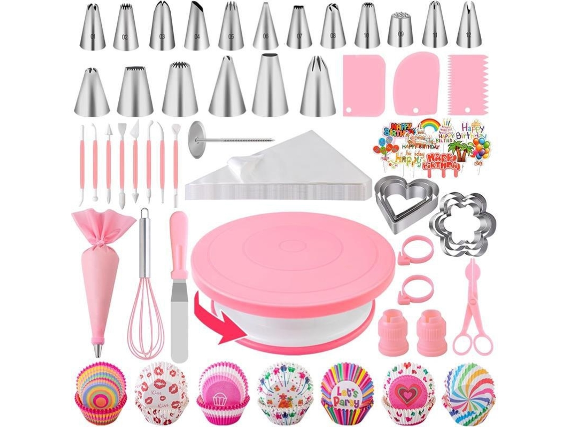 Kit De Confeitaria Com Prato Giratório E Bicos, Rosa Elysve