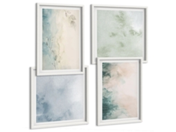 Galeria De Pinturas Murais Linhas, Ondas, Minimalismo Pastel Moldura Branca Quadros Para A Sala De Estar Espelharte (conjunto De 4 Imagens)