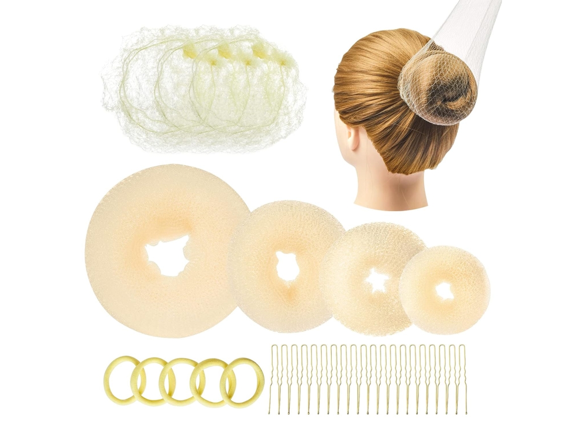 Conjunto Para Fazer Coque Com 32 Peças, Incluindo 6 Coques, 5 Elásticos De Cabelo, 3 Redes Para Cabelo E 20 Grampos Formato U, Cor Dourada