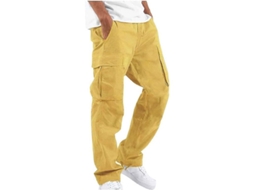 2026-calças Masculinas Casuais Simples Com Múltiplos Bolsos Outdoor Esportivas De Treinamento Tipo Retangular M Amarillo
