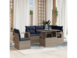 Vidaxl Conjunto De Sofá De Jardim Com 6 Peças E Almofadas Em Rattan Sintético Cinza