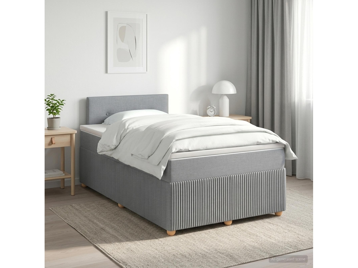 Vidaxl Cama Box Spring Com Colchão Cinzento-claro 120 X 190 Cm Tecido