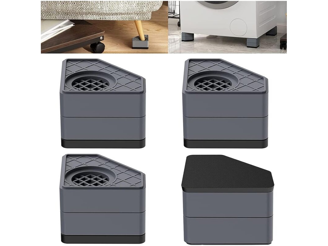 Conjunto de 4 Pés Elevadores para Móveis, com Amortecimento de Vibração, Universais para Máquina de Lavar e Secar Roupa, Empilháveis, 8 Cm BRILVIBERA