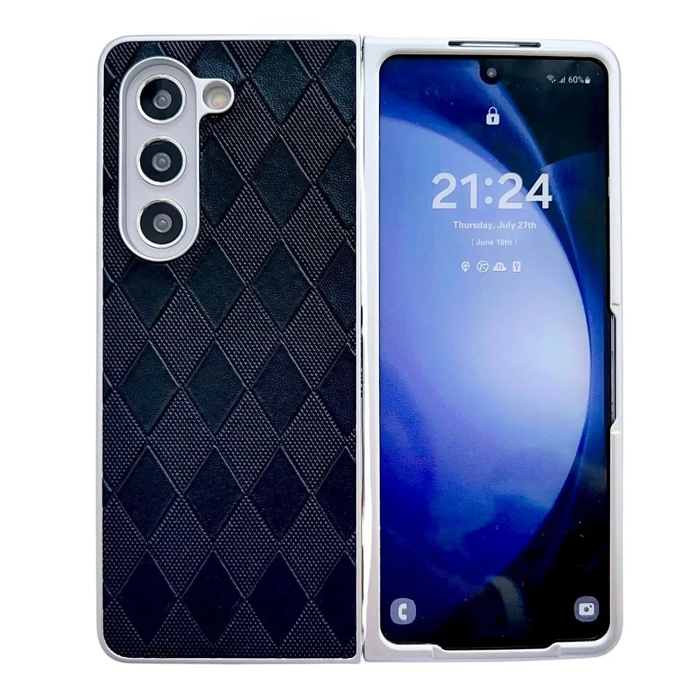 Capa Protetora Em Couro Pu (preta, Galaxy Z Fold 8), Com Padrão De Malha Em Diamante, Resistente A Quedas.