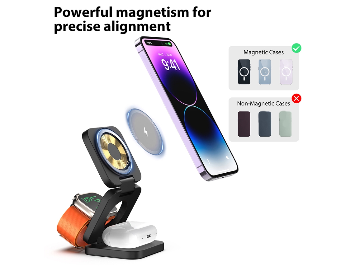 Carregador Sem Fio 3 Em 1 Para Iphone Watch Airpods