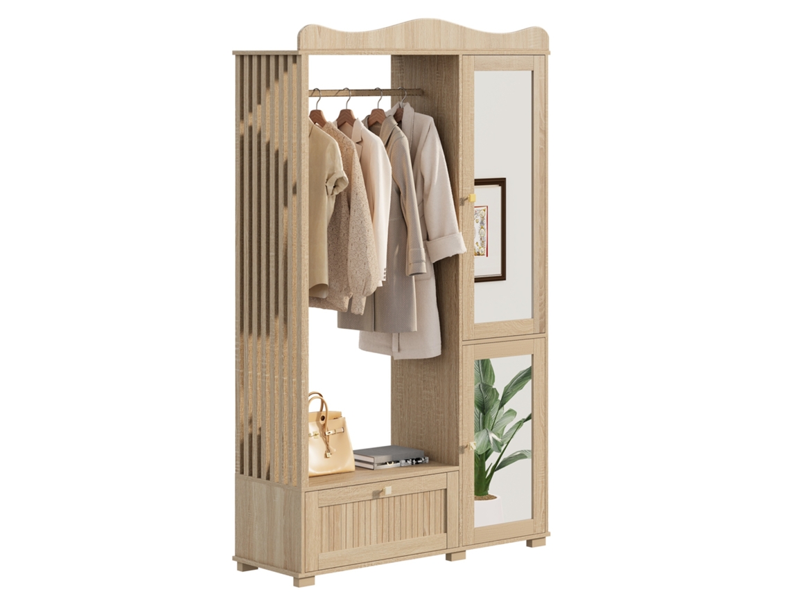 Guarda Roupa Espelho Cabideiro Aberto Gaveta 2 Portas VELTRIX
