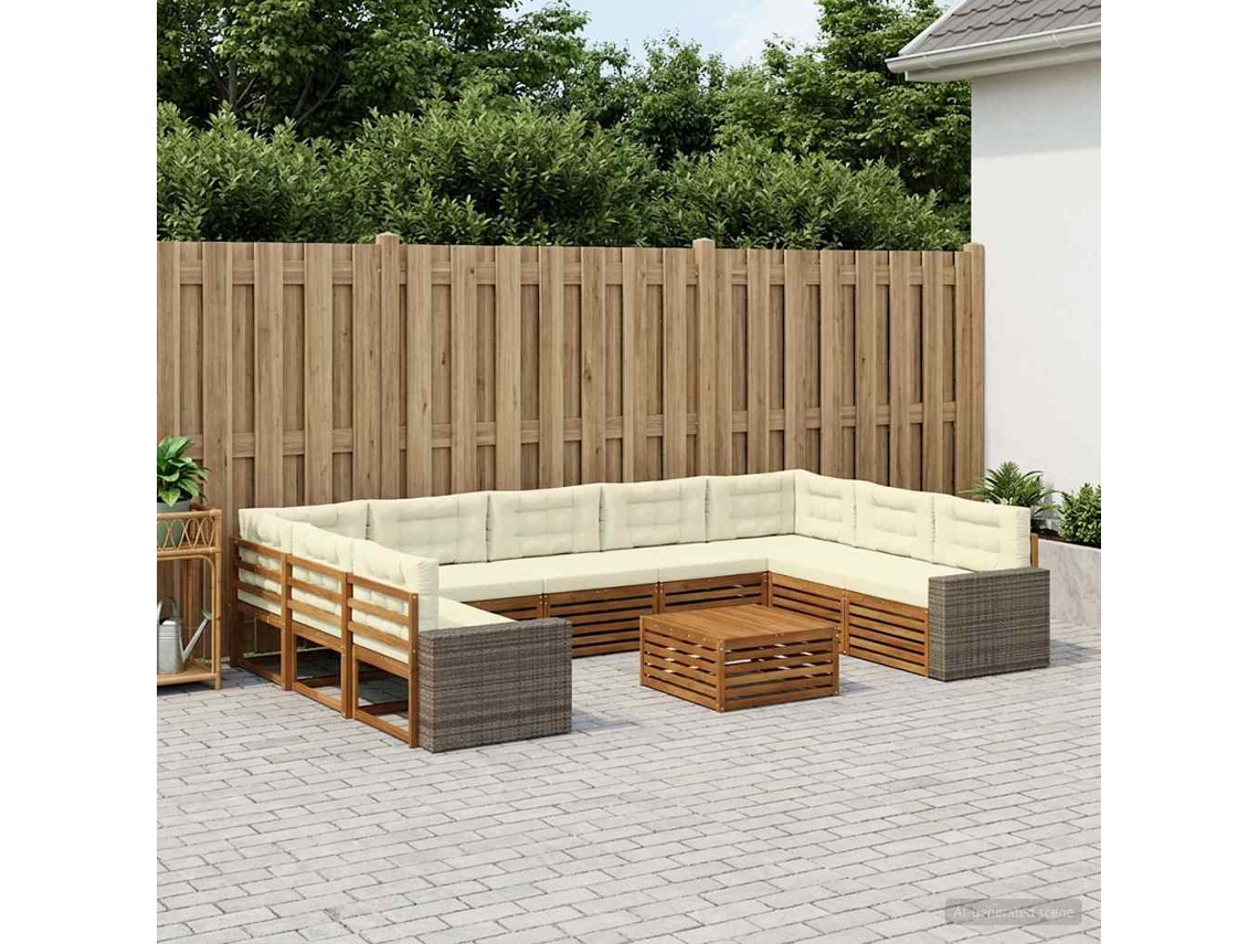 Vidaxl Conjunto De Sofás Para Exterior 10 Unid. Natural E Creme