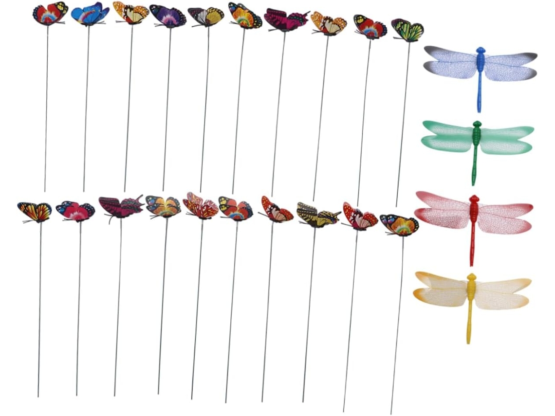 Conjunto De 24 Peças De Jardim Em Pvc Com Hastes E Libélulas Para Vasos De Flores, Ornamento Floral Gokoco