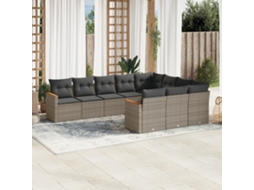 Vidaxl 10 Pcs Conjunto Sofás De Jardim C/ Almofadões Vime Pe Cinzento