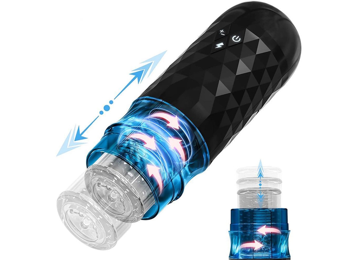 Masturbador de Silicone de Rotação Telescópica Automática para Homens Preto YIZHOOD