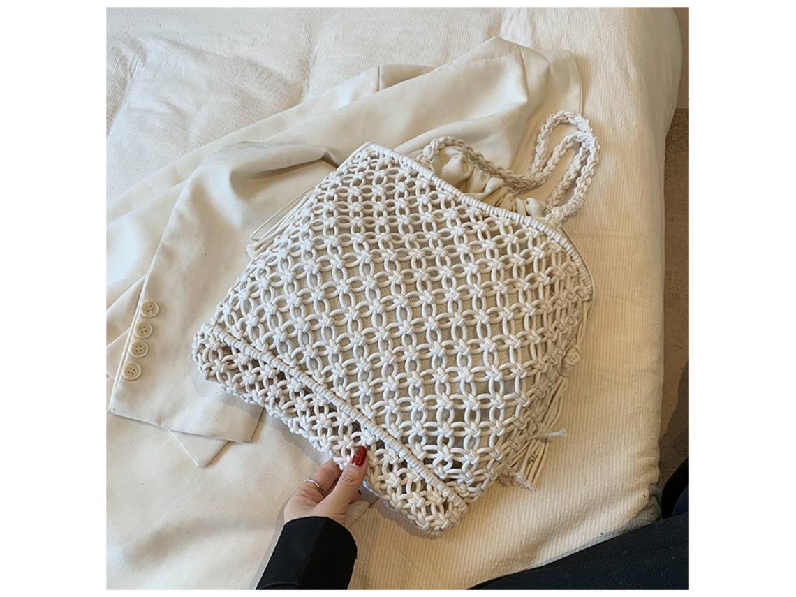 Bolsa de Palha AQUAFORGE trançada com bolso interno, estilo boho, praia