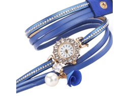 Relógio de Pulso Feminino de Moda com Pulseira de Couro Pu e Cristais Strass Azul