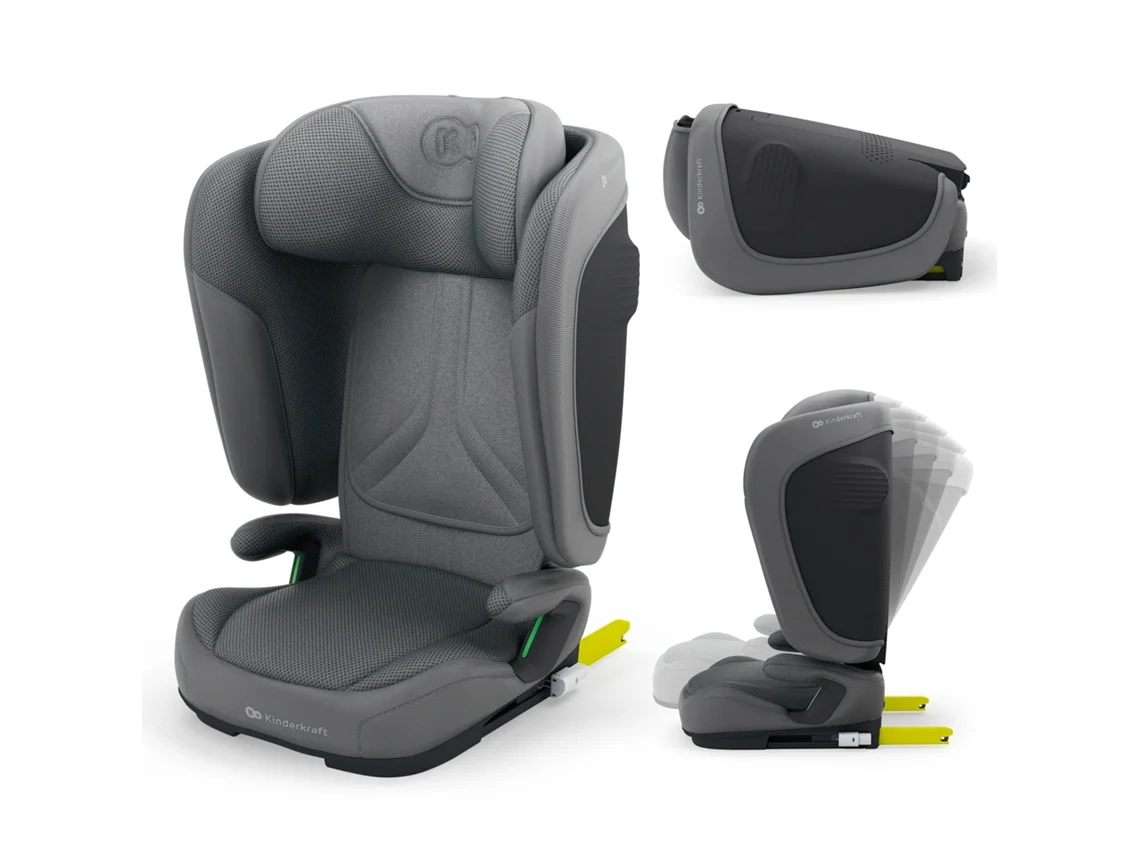 Cadeira Auto Kinderkraft UNITY 2 i‑Size 100–150 cm leve e compacta com dobra rápida e capa lavável Cinzento