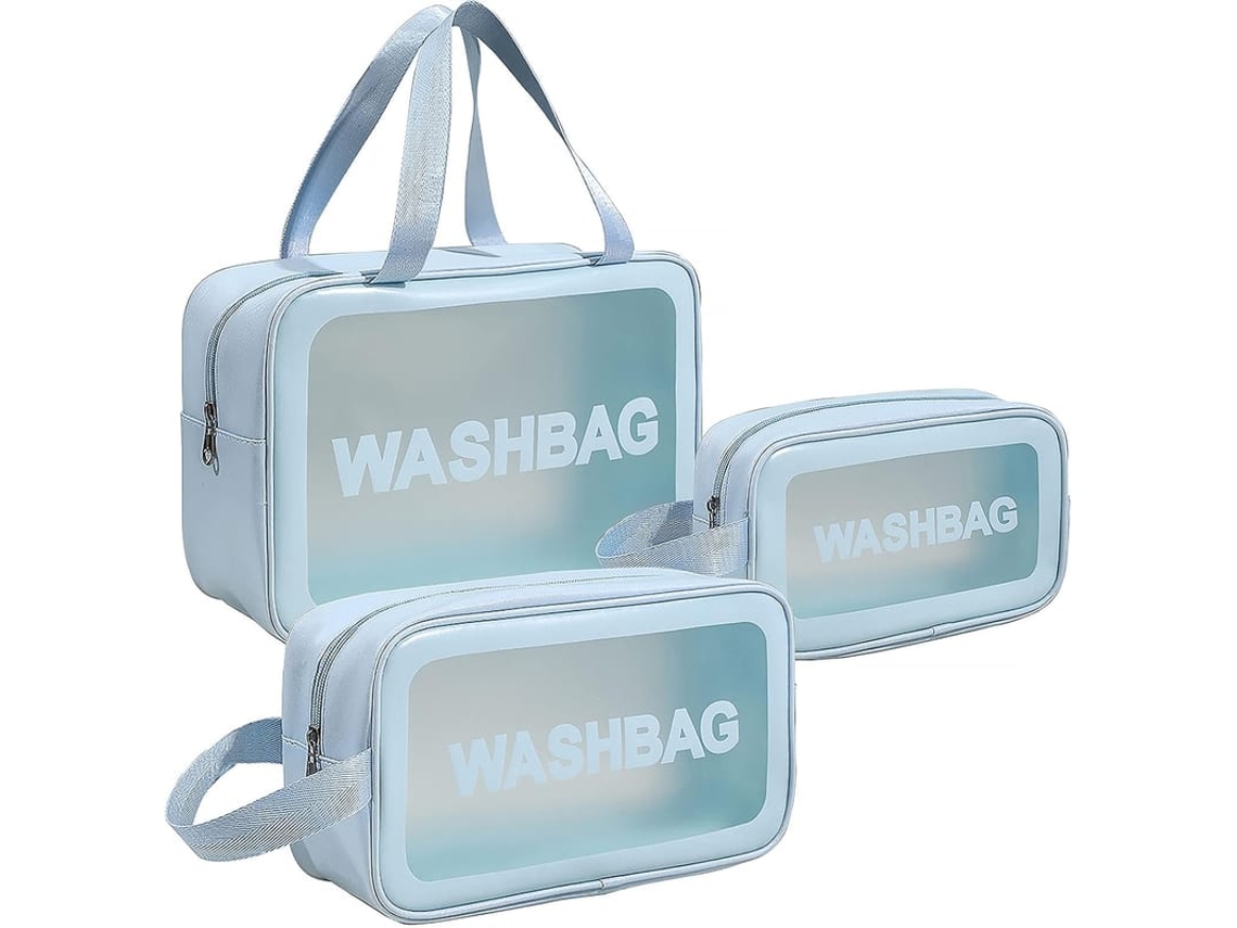 3 Pcs Sacola De Toalete Transparente, Conjunto De Bolsas De Maquiagem Pvc, Organizador De Banheiro Para Viagem (azul) Azul