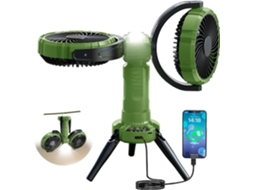 Ventilador De Camping De 8000-10000mah Com Luz, Oscilante De 270° E, 8000, 10000mah, 270°, 360°, Verde, Oscilante, Giratório, Recarregável