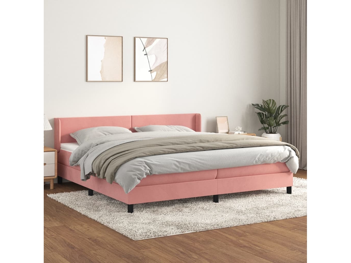 Vidaxl Cama Com Molas/colchão 200x200 Cm Veludo Rosa
