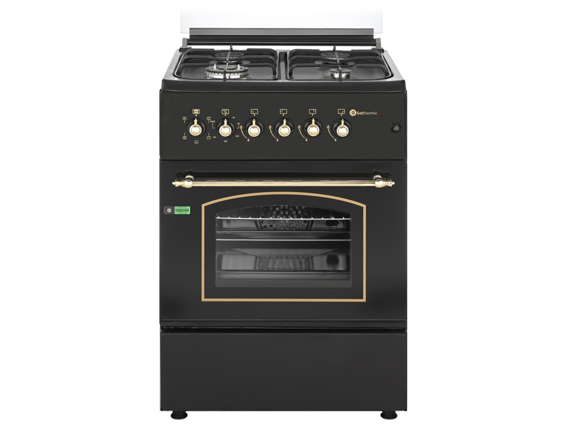 Fogão a Gás SOLTHERMIC 60X60 Preto Rústico Fogão a Gás com Forno Eléctrico F6S40E5Rb