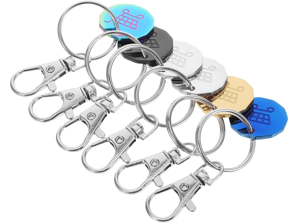 Conjunto De 6 Mini Chaveiros De Aço Inoxidável Para Carrinho De Compras