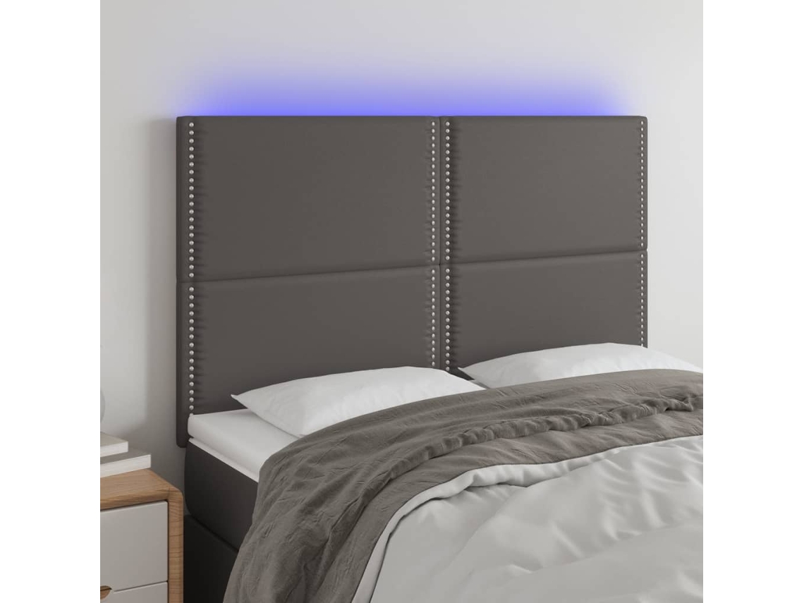 Vidaxl Cabeceira Cama C/ Led Couro Artif. 144x5x118/128 Cm Cinzento