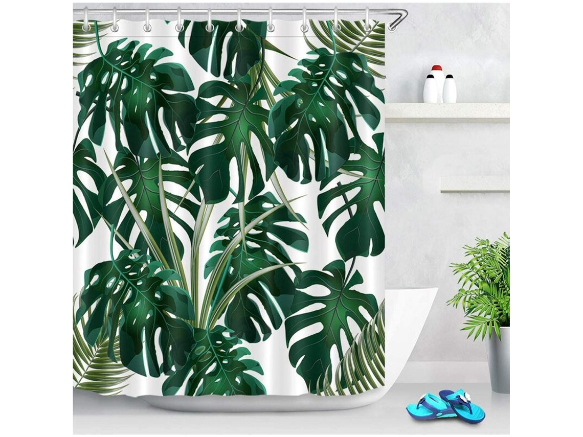 Cortina De Banho Folhas De Palmeira Tropical 150x180 Cm - Poliéster Lavável