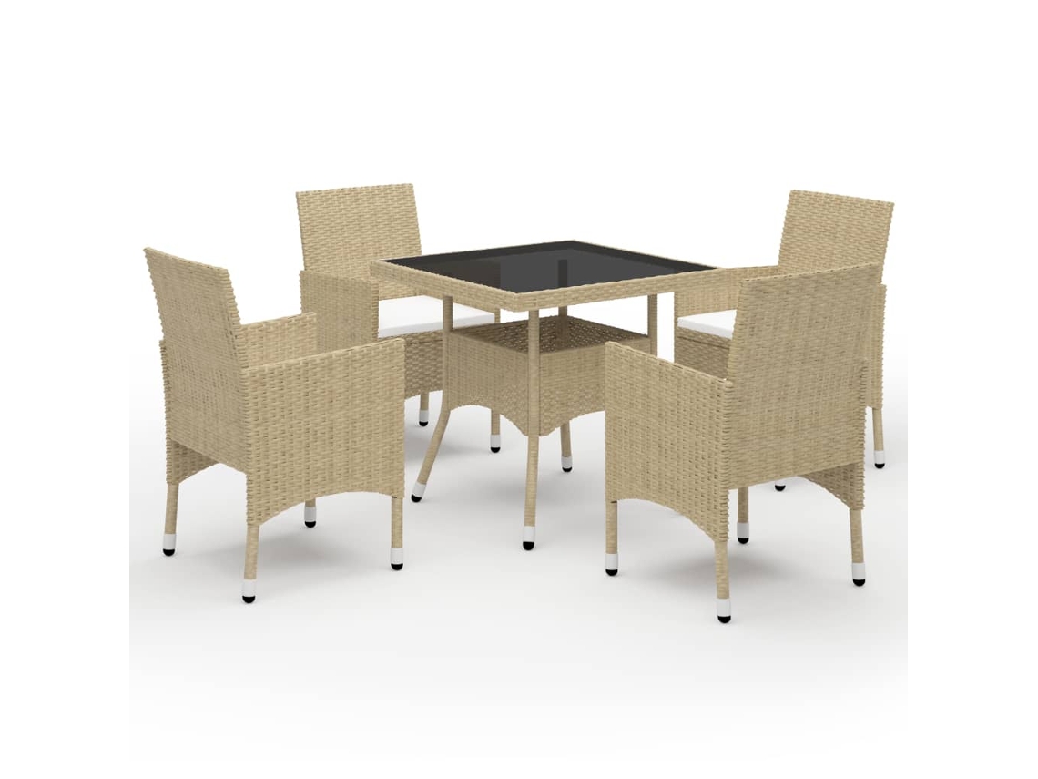 Vidaxl 5 Pcs Conjunto De Jantar Para Jardim Vidro E Vime Pe Bege