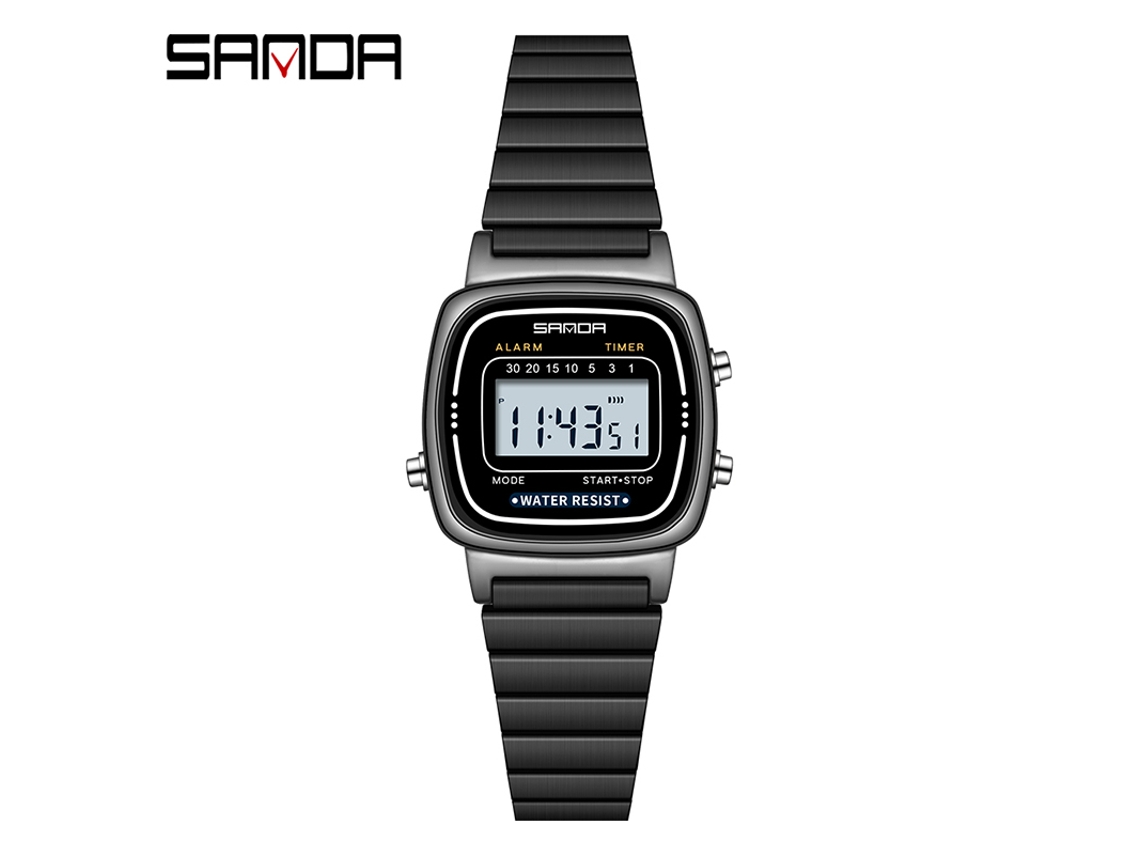 (preto) Relógio Feminino Clássico Dourado De Quartzo, À Prova D'água, Com Visor Led E Função De Alarme.