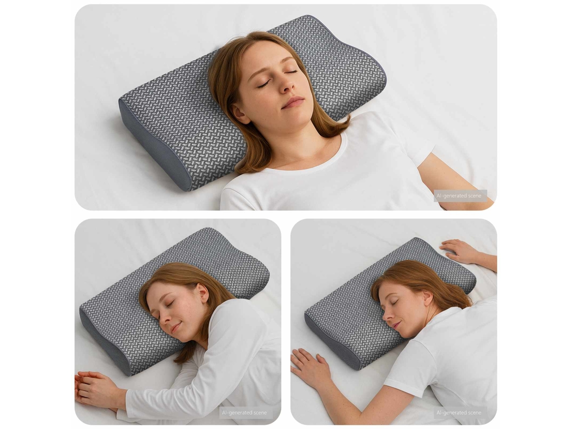 Vidaxl Almofada Cervical Cinzento Espuma De Memória 59 X 34 X 12 Cm