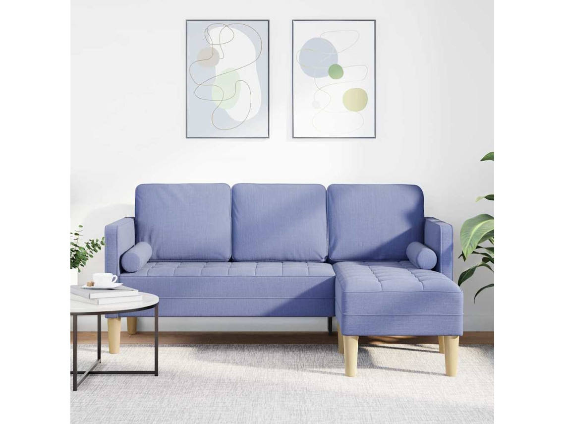 Vidaxl Conjunto De Sofás Com Almofada Azul Jeans Poliéster