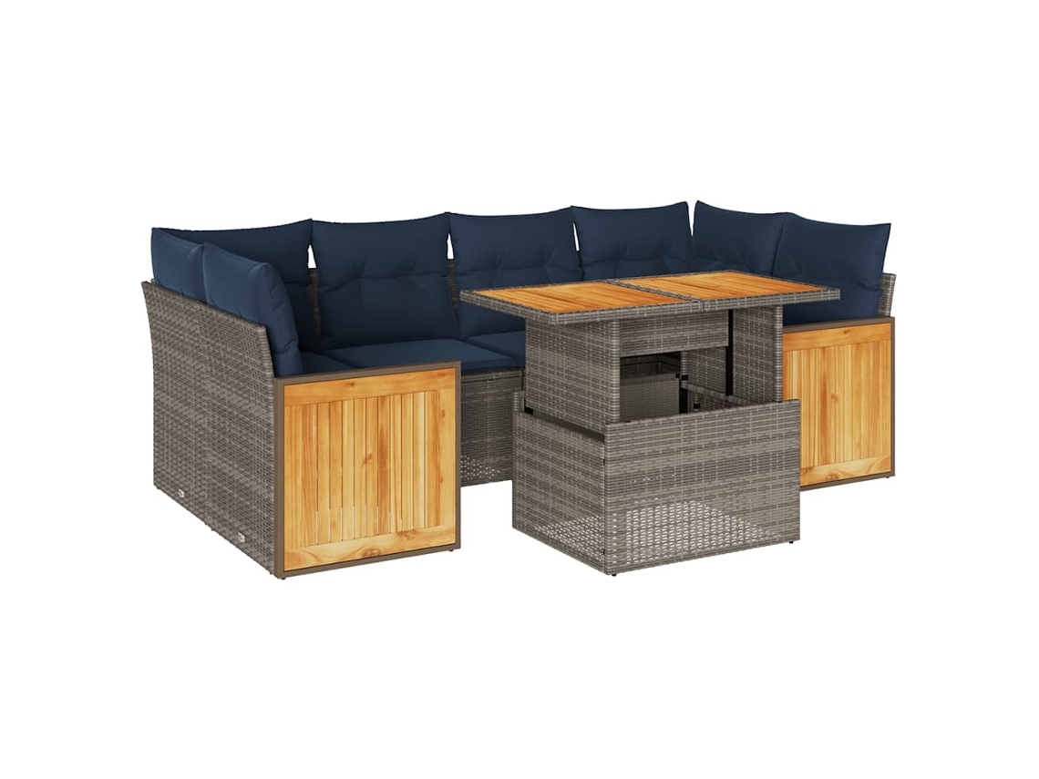 Conjunto de 7 Sofás Jardim com Almofadões Vime Pe/acácia Cinzento MAISON EXCLUSIVE (7 pcs)