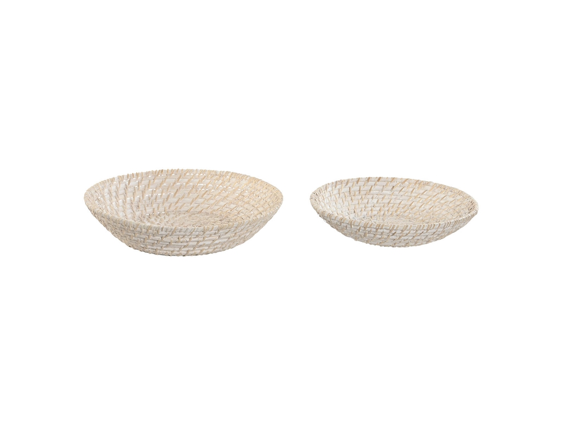 Centro De Mesa Em Casa Esprit Branco Naturais De Bambu Rotim 35 X 35 X 8 Cm (2 Peças)