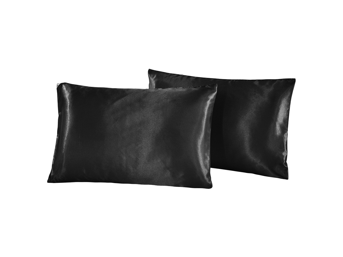 Fronha de travesseiro de cetim sedoso preto com zíper 51x66x2cm S/MARCA