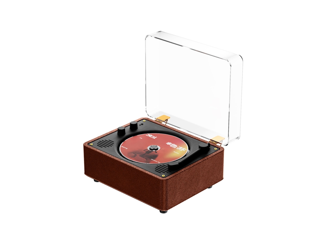Leitor CD Portátil com Altifalantes, Saída para Auscultadores 3.5mm, USB, Aux, Vinil Marrom HEXINYIGJLY