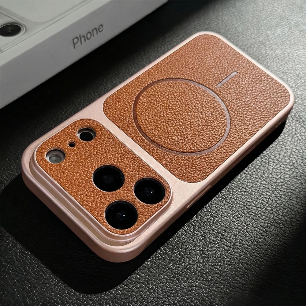 Capa Magnética Para Iphone 14 Pro Max (marrom Claro), Compatível Com Magsafe E Carregamento Sem Fio Em Couro Sintético.