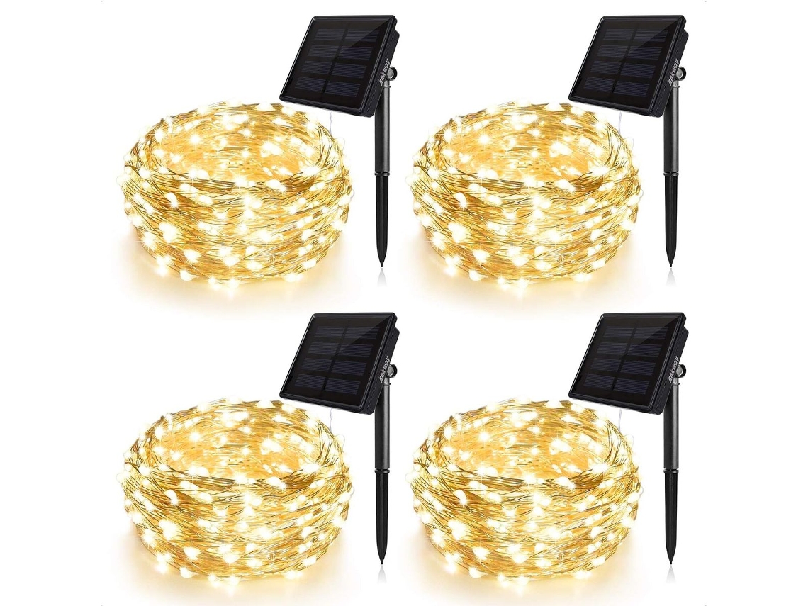 Cordão De Luzes Led, Branco Quente, Energia Solar, Para Decoração De Casa, Festas, Jardim E Eventos
