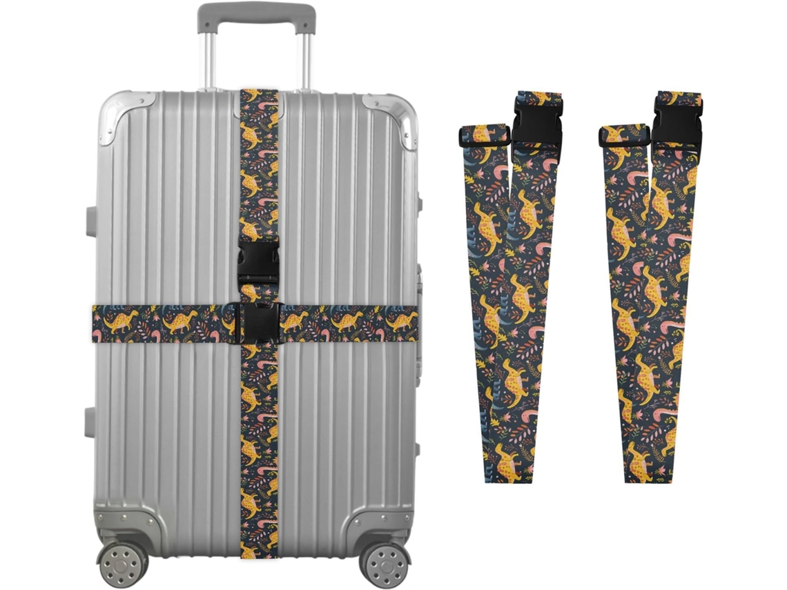 Conjunto De 2 Cintas Para Bagagem Com Estampas Dinossauro, Flor E Folha, Cintas De Viagem Para Malas, Acessórios Para